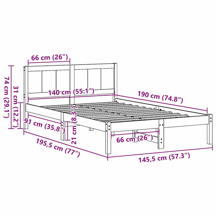 Cadru de pat Alb 140 x 190 cm Lemn masiv de pin - WALTI WALTI