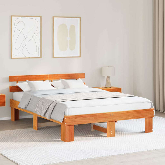 Cadru de pat cu headboard Maro 150 x 200 cm Lemn masiv de pin - WALTI WALTI