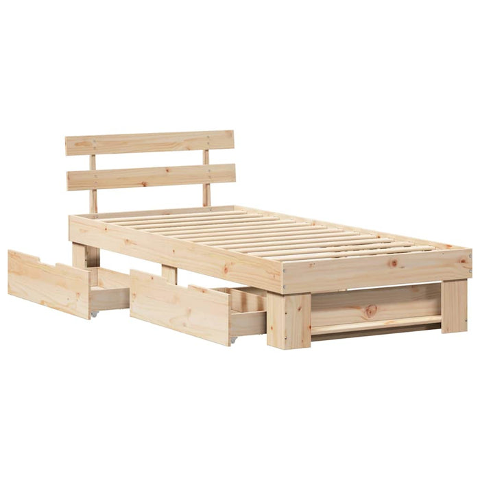Cadru de pat cu sertar natural 100 x 200 cm Lemn de pin masiv - WALTI WALTI