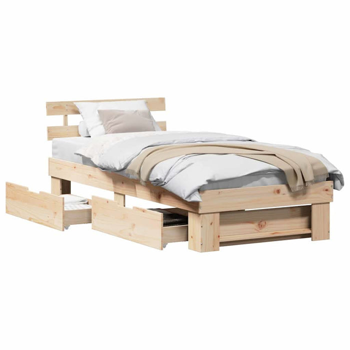 Cadru de pat cu sertar natural 100 x 200 cm Lemn de pin masiv - WALTI WALTI