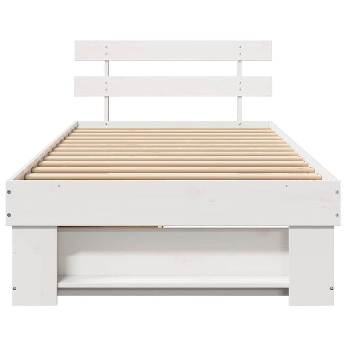 Cadru de pat cu headboard Alb 100 x 200 cm Lemn de pin masiv - WALTI WALTI