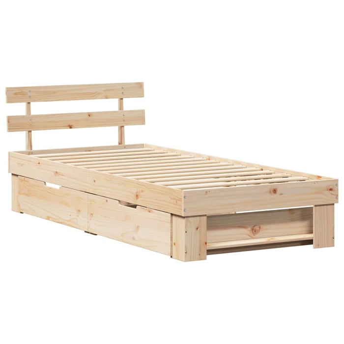 Cadru de pat cu headboard Maro 90 x 190 cm Lemn masiv de pin - WALTI WALTI