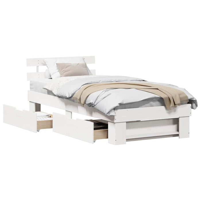 Cadru de pat cu headboard Alb 90 x 190 cm Lemn de pin masiv - WALTI WALTI