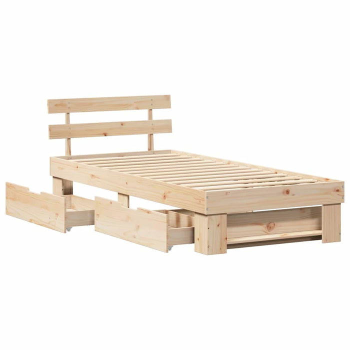 Cadru de pat cu headboard natural 75 x 190 cm Lemn de pin masiv - WALTI WALTI