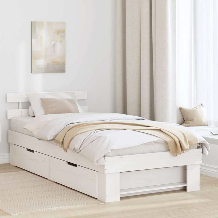 Cadru de pat cu headboard Alb 75 x 190 cm Lemn de pin masiv - WALTI WALTI