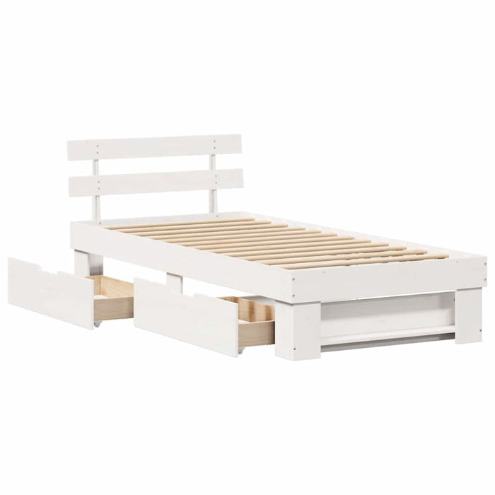 Cadru de pat cu headboard Alb 75 x 190 cm Lemn de pin masiv - WALTI WALTI
