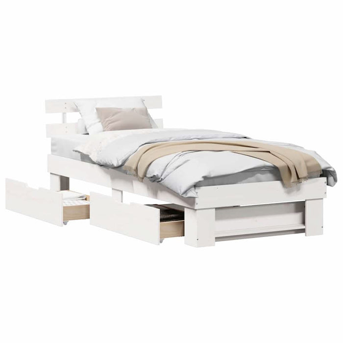 Cadru de pat cu headboard Alb 75 x 190 cm Lemn de pin masiv - WALTI WALTI