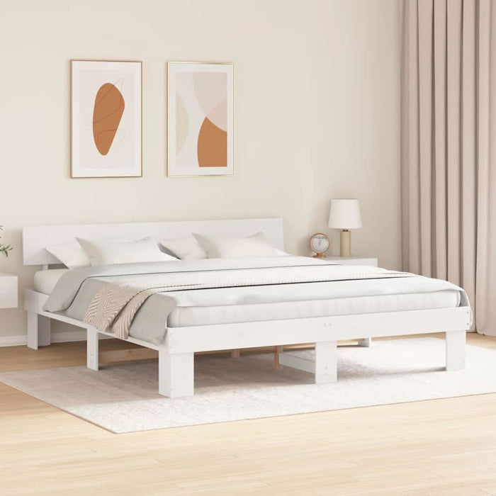 Cadru de pat cu headboard Alb 180 x 200 cm Lemn de pin masiv - WALTI WALTI