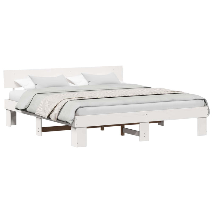 Cadru de pat cu headboard Alb 180 x 200 cm Lemn de pin masiv - WALTI WALTI