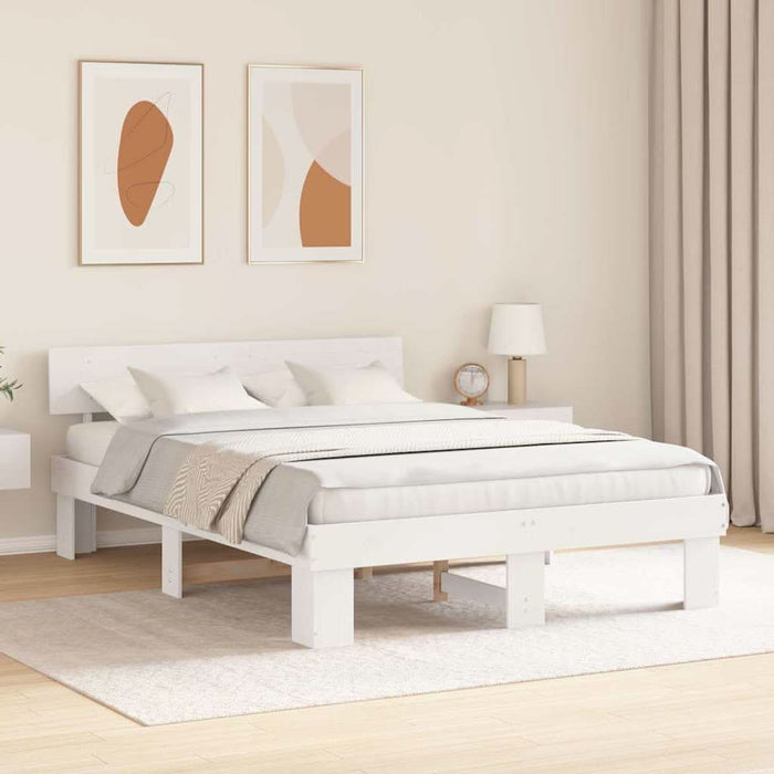 Cadru de pat cu headboard Alb 160 x 200 cm Lemn de pin masiv - WALTI WALTI