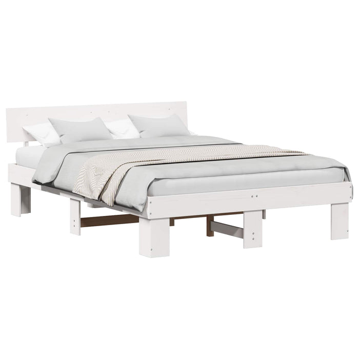 Cadru de pat cu headboard Alb 150 x 200 cm Lemn de pin masiv - WALTI WALTI