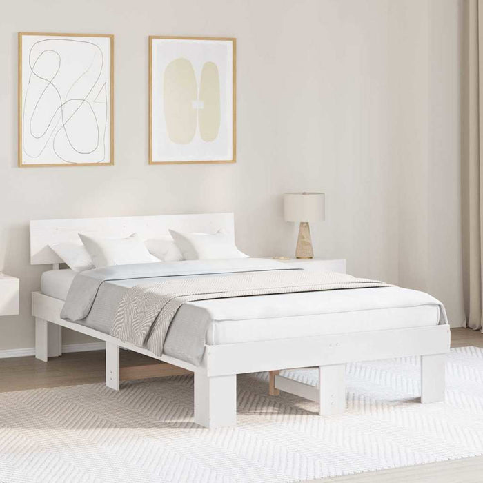 Cadru de pat cu headboard Alb 140 x 190 cm Lemn de pin masiv WALTI