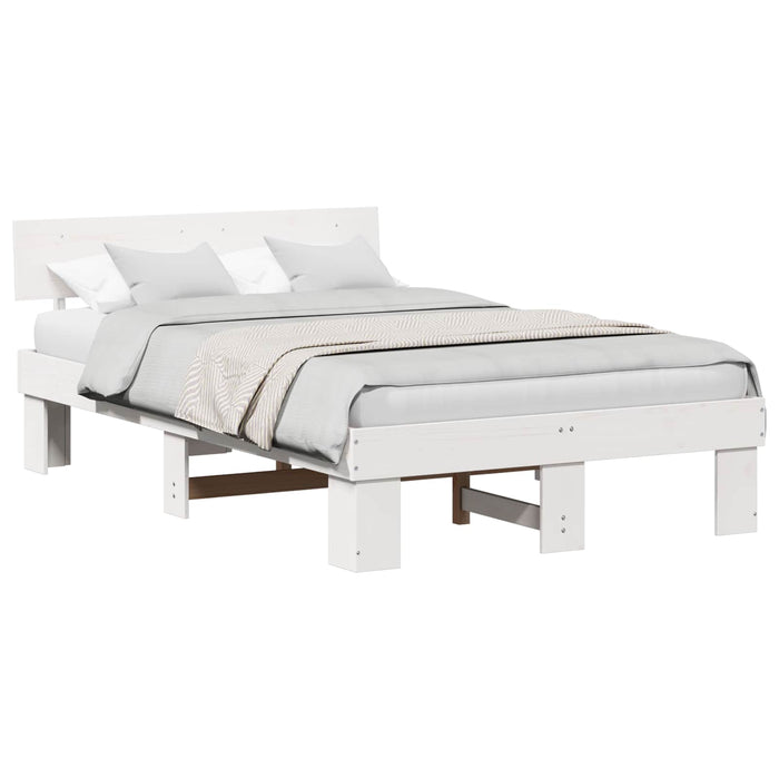 Cadru de pat cu headboard Alb 140 x 190 cm Lemn de pin masiv WALTI