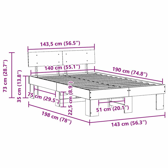 Cadru de pat cu headboard Alb 140 x 190 cm Lemn de pin masiv WALTI
