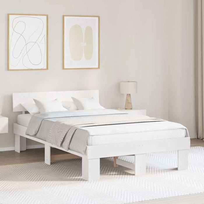 Cadru de pat cu headboard Alb 120 x 190 cm Lemn de pin masiv - WALTI WALTI