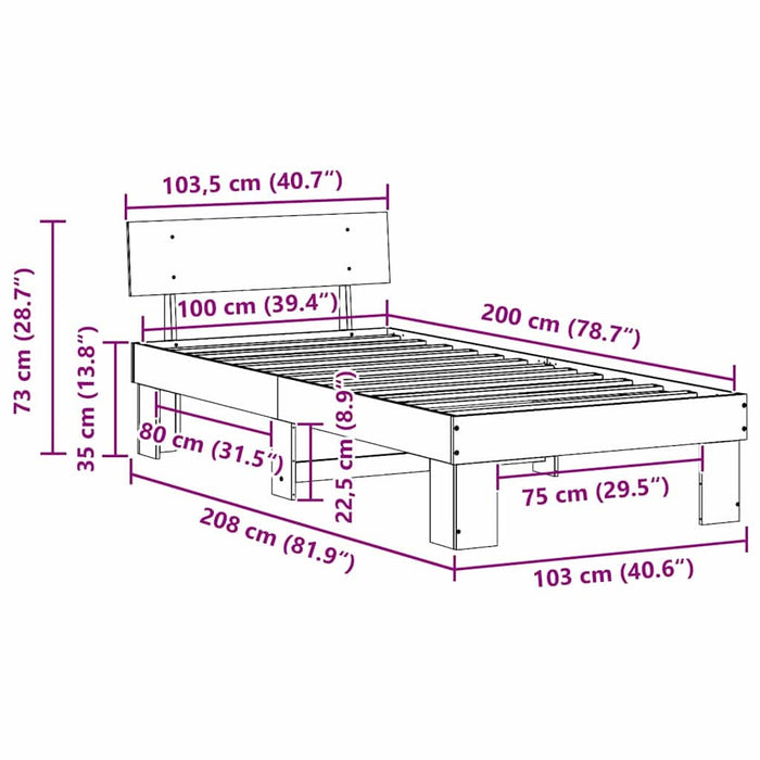 Cadru de pat cu headboard Alb 100 x 200 cm Lemn de pin masiv - WALTI WALTI