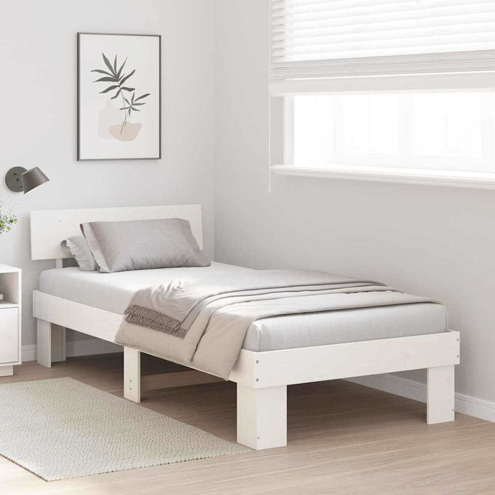 Cadru de pat cu headboard Alb 90 x 200 cm Lemn de pin masiv - WALTI WALTI
