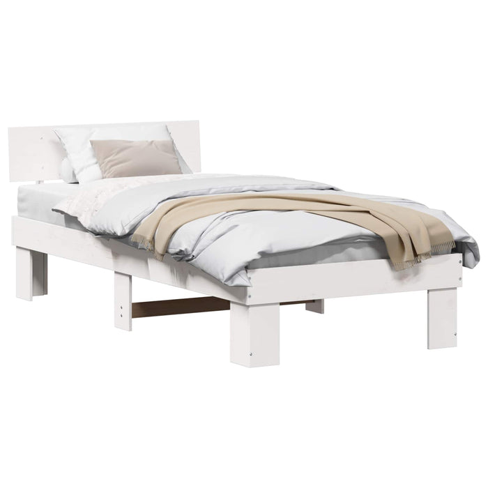 Cadru de pat cu headboard Alb 90 x 200 cm Lemn de pin masiv - WALTI WALTI