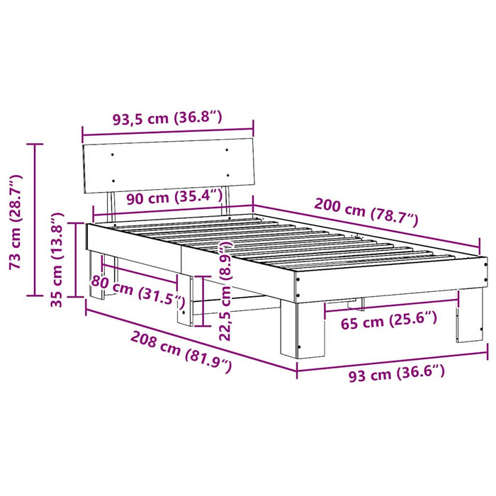 Cadru de pat cu headboard Alb 90 x 200 cm Lemn de pin masiv - WALTI WALTI