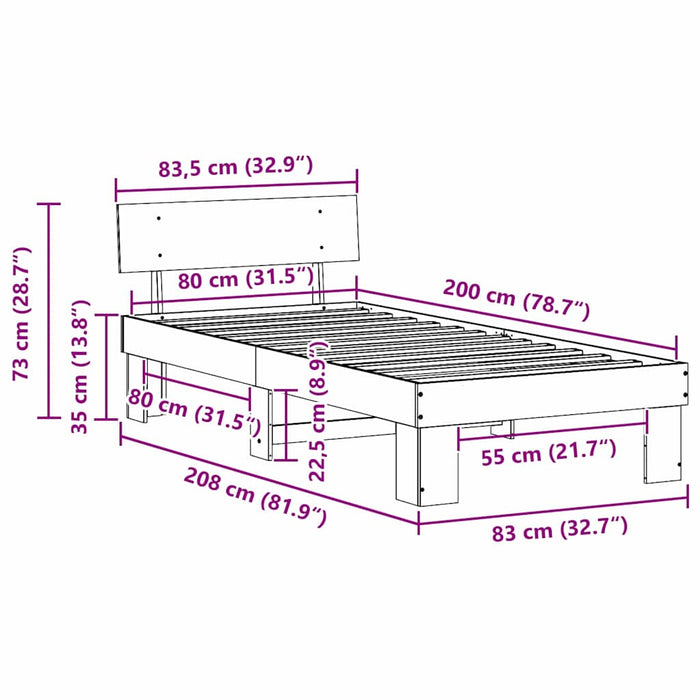 Cadru de pat Maroniu cerat 80 x 200 cm Lemn de pin masiv - WALTI WALTI