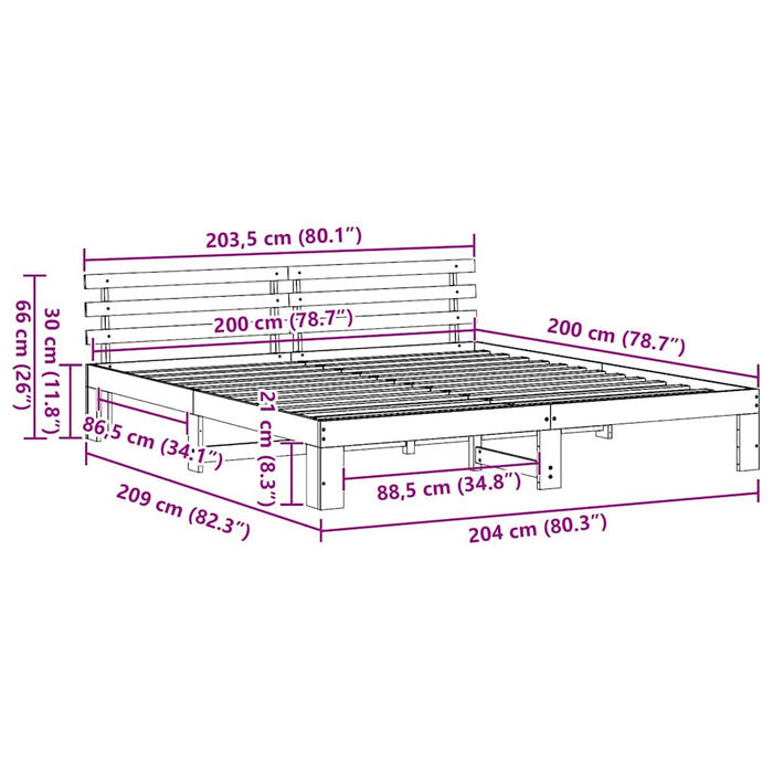 Cadru de pat natural 200 x 200 cm Lemn de pin masiv - WALTI WALTI