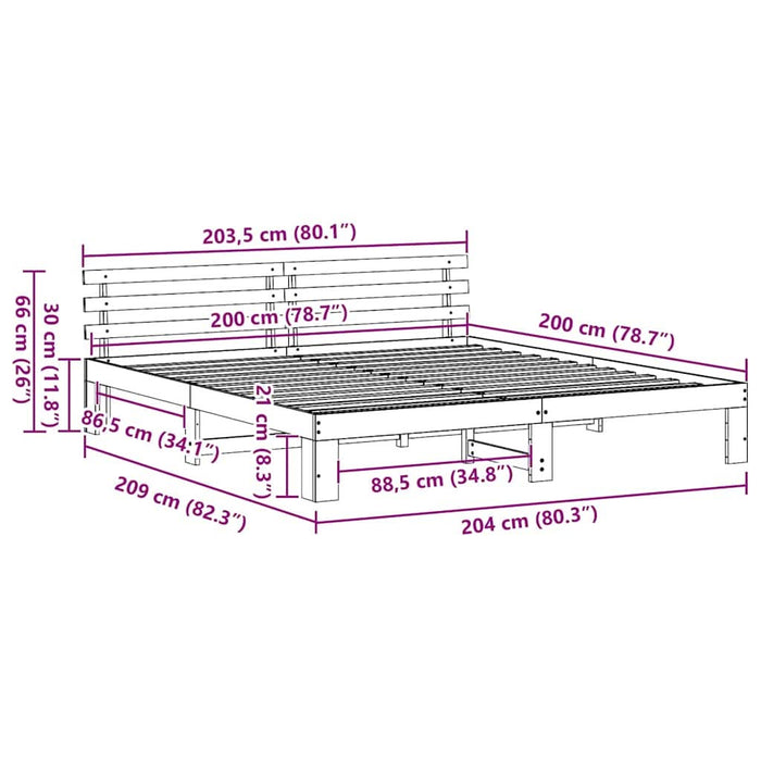 Cadru de pat Maroniu cerat 200 x 200 cm Lemn de pin masiv - WALTI WALTI
