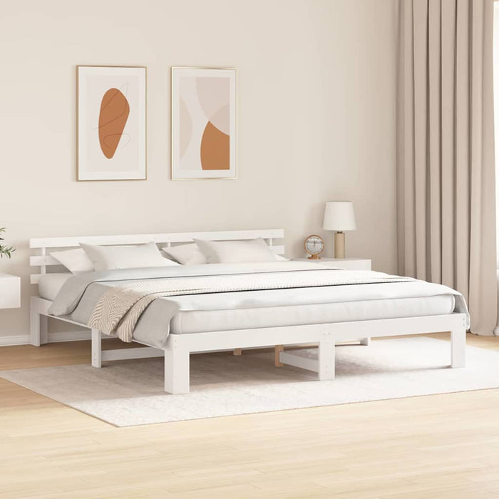 Cadru de pat cu headboard Alb 180 x 200 cm Lemn de pin masiv - WALTI WALTI
