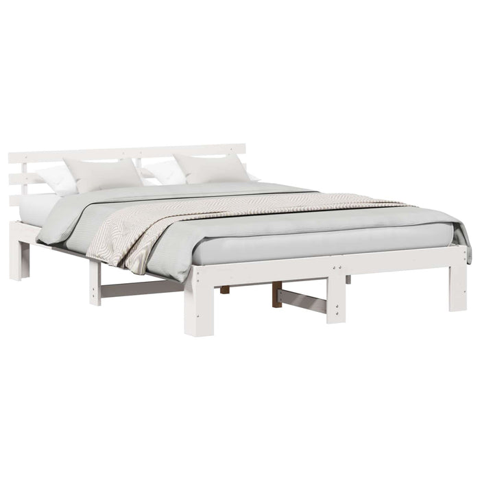 Cadru de pat cu headboard Alb 160 x 200 cm Lemn de pin masiv - WALTI WALTI