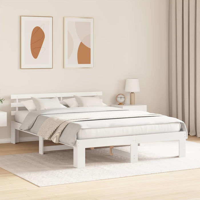 Cadru de pat cu headboard Alb 150 x 200 cm Lemn de pin masiv - WALTI WALTI