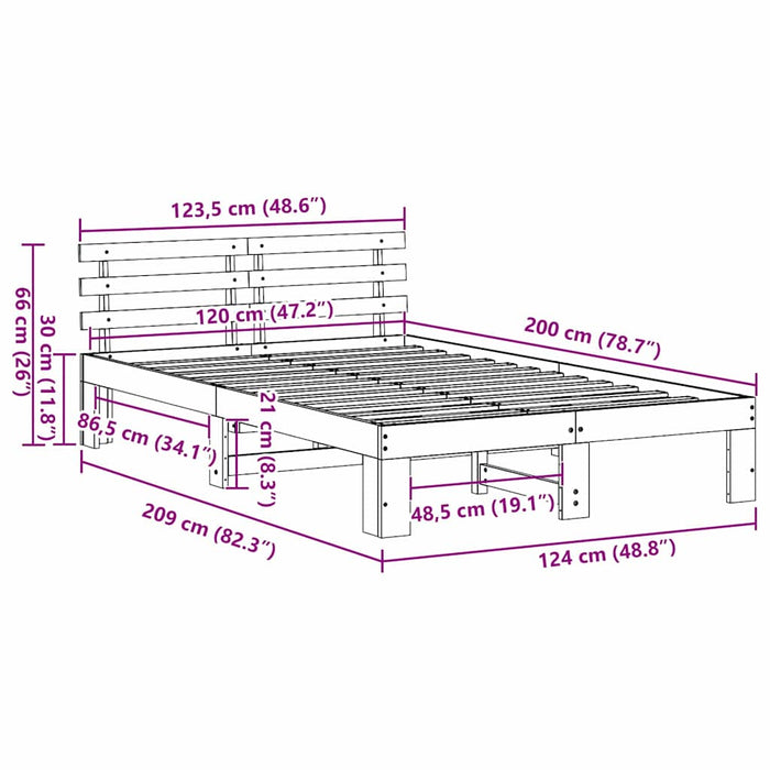 Cadru de pat cu headboard Alb 120 x 200 cm Lemn de pin masiv - WALTI WALTI