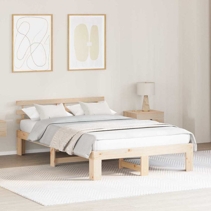 Cadru de pat natural 140 x 190 cm Lemn de pin masiv - WALTI WALTI