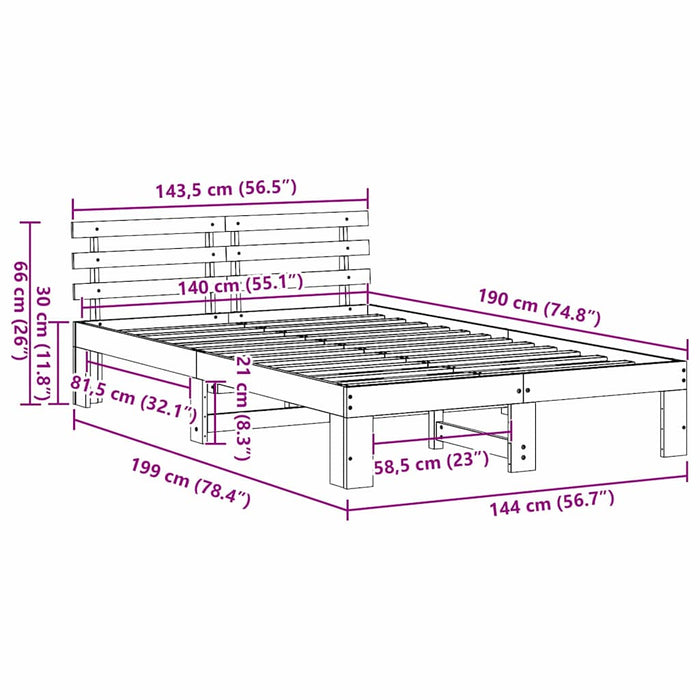 Cadru de pat natural 140 x 190 cm Lemn de pin masiv - WALTI WALTI