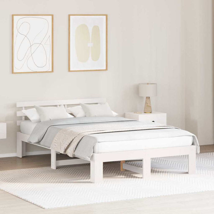 Cadru de pat cu headboard Alb 135 x 190 cm Lemn de pin masiv - WALTI WALTI