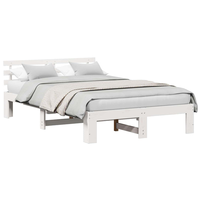 Cadru de pat cu headboard Alb 135 x 190 cm Lemn de pin masiv - WALTI WALTI