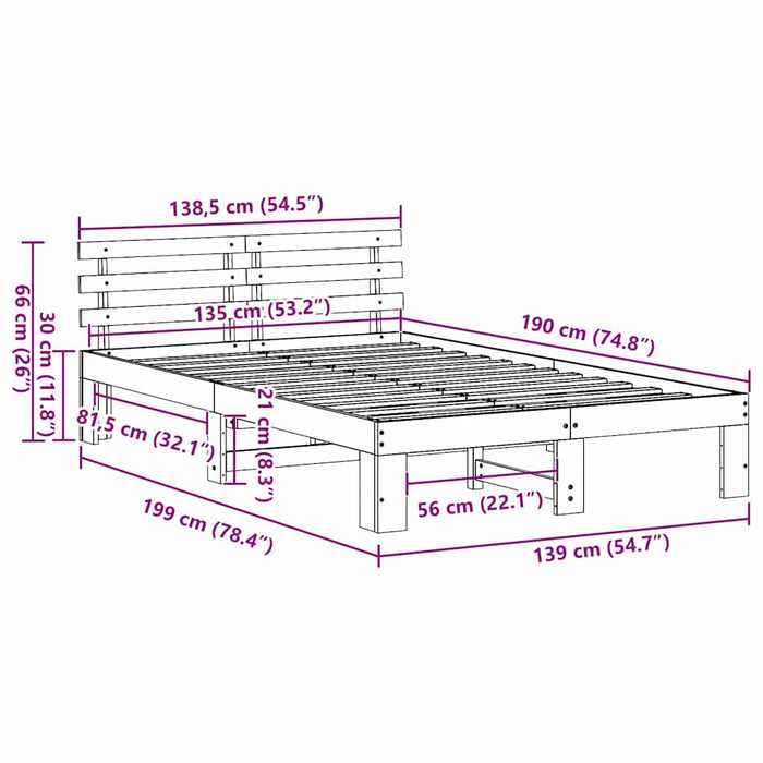Cadru de pat cu headboard Alb 135 x 190 cm Lemn de pin masiv - WALTI WALTI