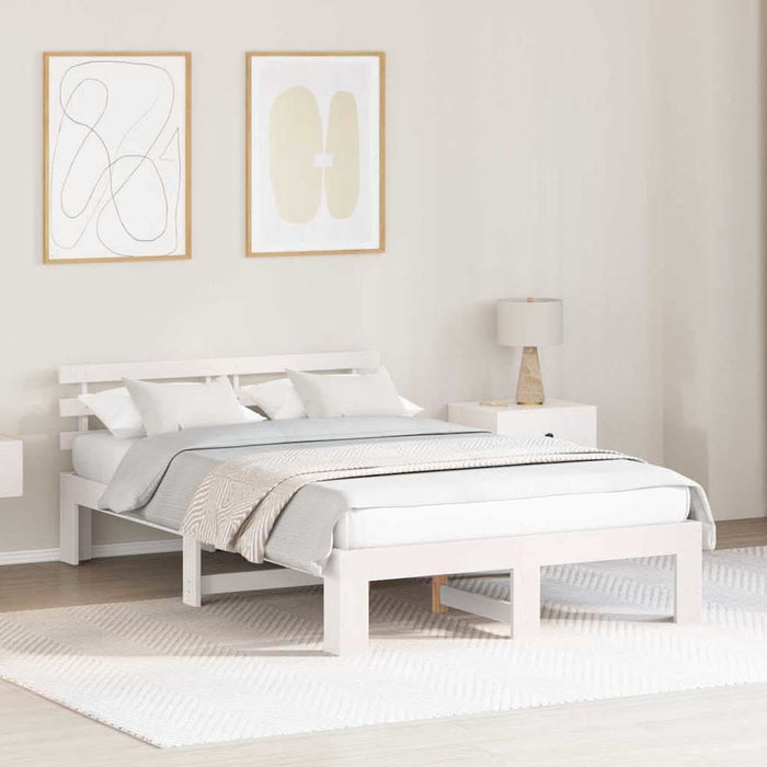 Cadru de pat cu headboard Alb 120 x 190 cm Lemn de pin masiv - WALTI WALTI