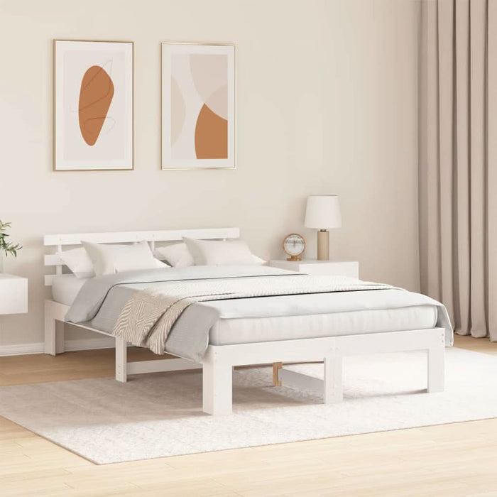 Cadru de pat cu headboard Alb 120 x 190 cm Lemn de pin masiv - WALTI WALTI