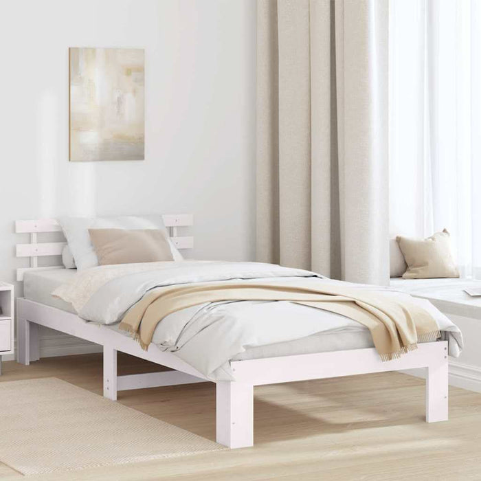 Cadru de pat cu headboard Alb 100 x 200 cm Lemn de pin masiv - WALTI WALTI