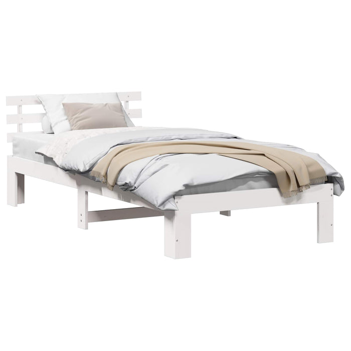 Cadru de pat cu headboard Alb 100 x 200 cm Lemn de pin masiv - WALTI WALTI