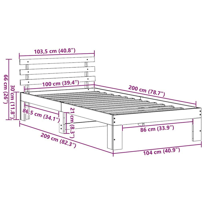 Cadru de pat cu headboard Alb 100 x 200 cm Lemn de pin masiv - WALTI WALTI