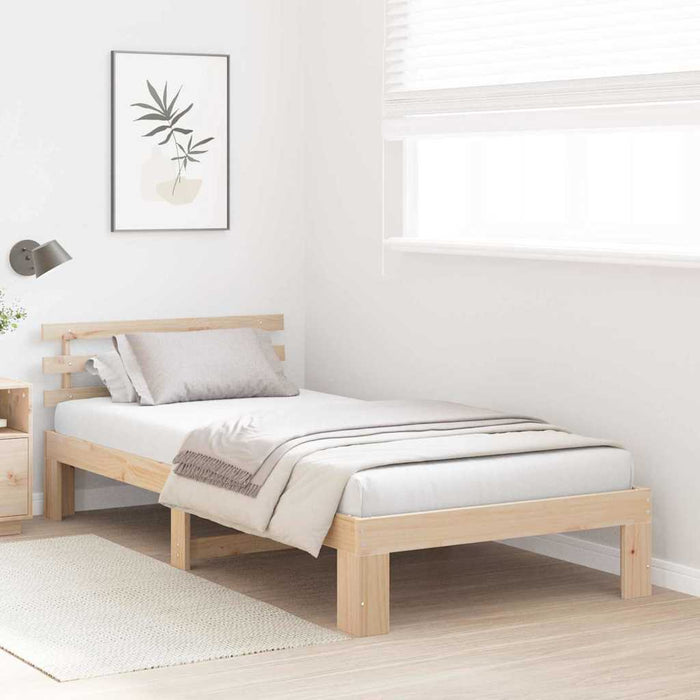 Cadru de pat cu headboard natural 90 x 200 cm Lemn de pin masiv - WALTI WALTI