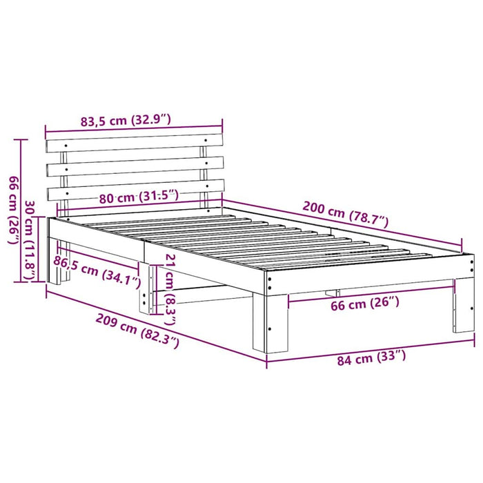 Cadru de pat cu headboard Alb 80 x 200 cm Lemn de pin masiv - WALTI WALTI