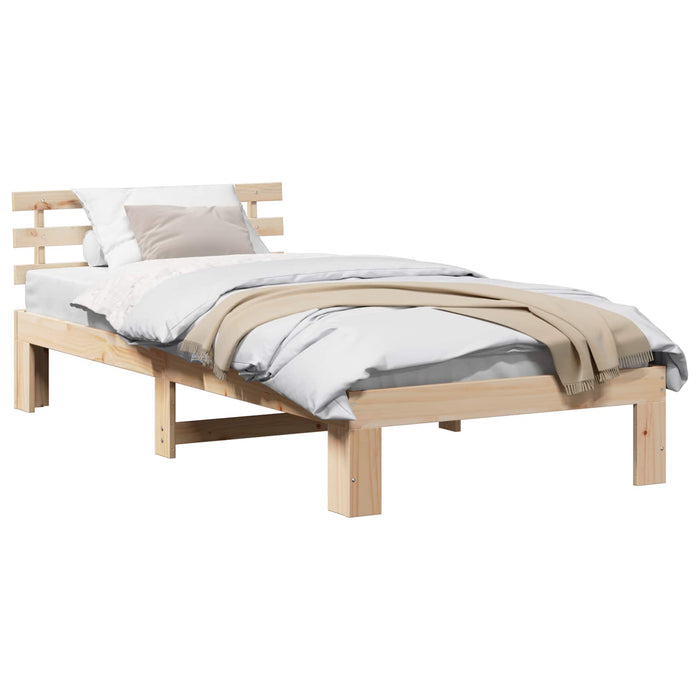 Cadru de pat cu headboard natural 90 x 190 cm Lemn de pin masiv - WALTI WALTI