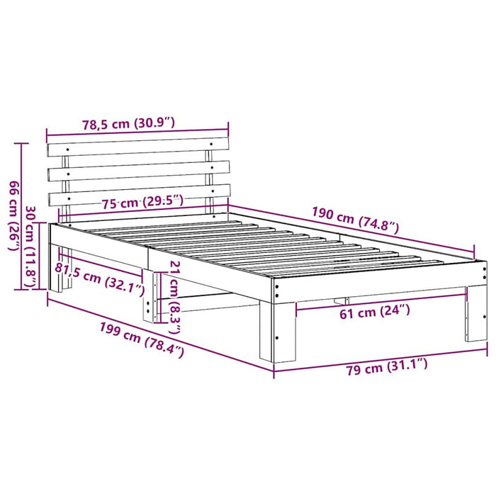 Cadru de pat cu headboard Alb 75 x 190 cm Lemn de pin masiv - WALTI WALTI