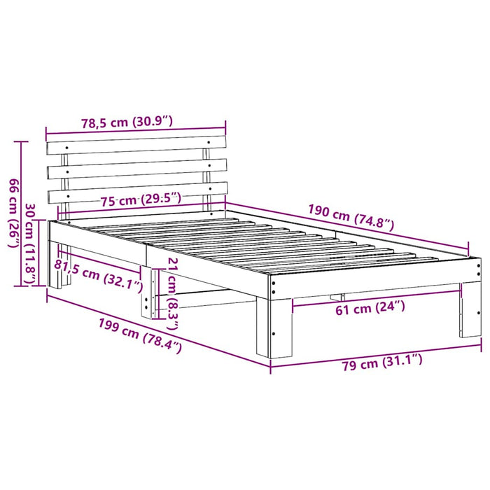Cadru de pat Maroniu cerat 75 x 190 cm Lemn de pin masiv - WALTI WALTI