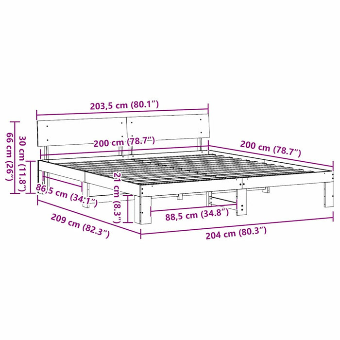 Cadru de pat natural 200 x 200 cm Lemn de pin masiv - WALTI WALTI