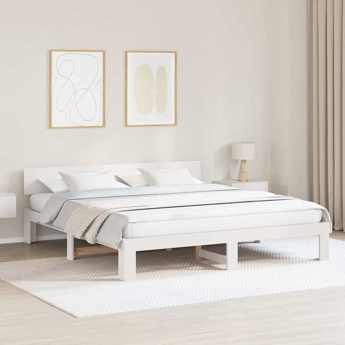 Cadru de pat cu headboard Alb 200 x 200 cm Lemn de pin masiv - WALTI WALTI
