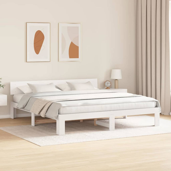 Cadru de pat cu headboard Alb 200 x 200 cm Lemn de pin masiv - WALTI WALTI