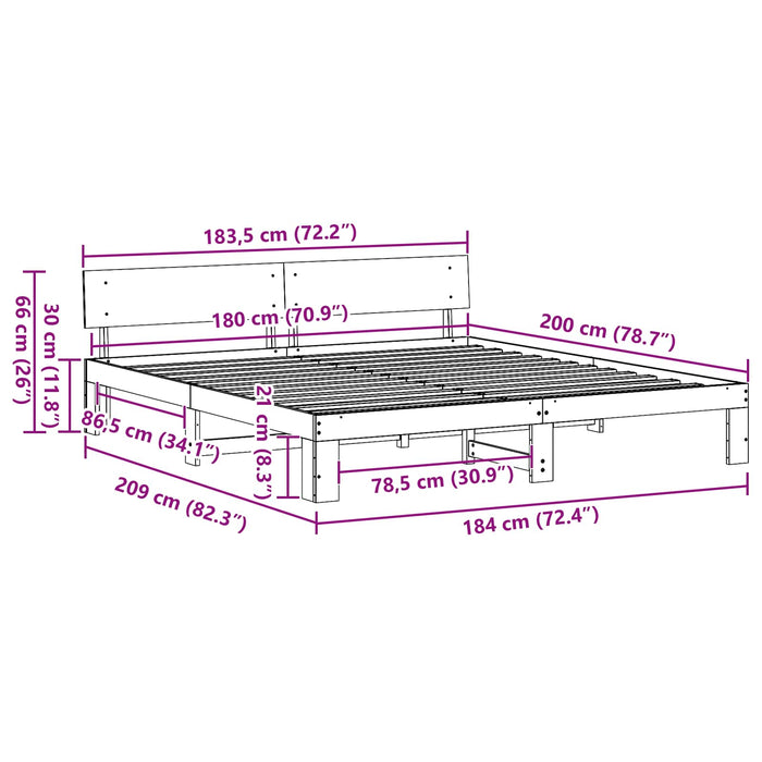 Cadru de pat natural 180 x 200 cm Lemn de pin masiv WALTI
