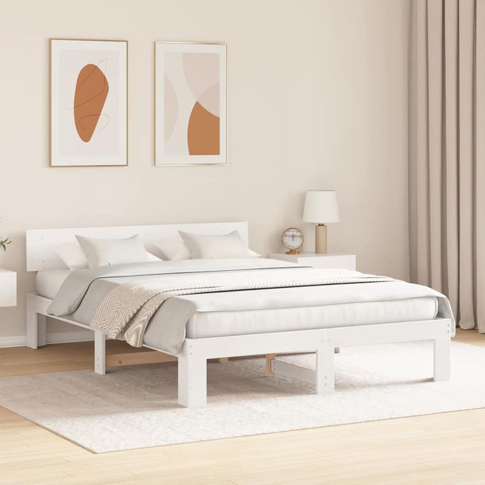 Cadru de pat cu headboard Alb 150 x 200 cm Lemn de pin masiv - WALTI WALTI